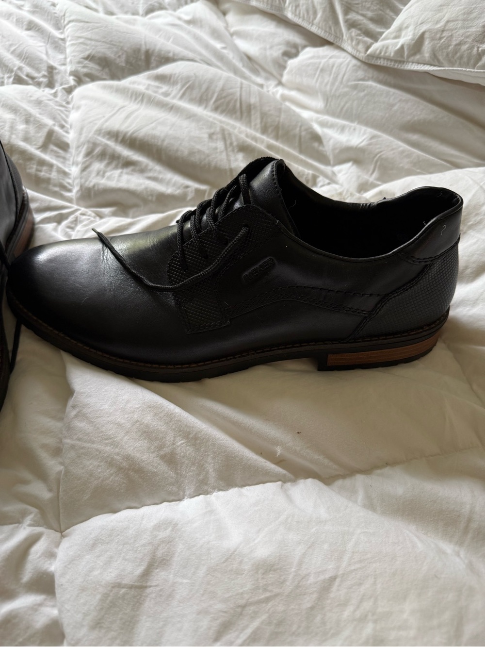 Rieker Black Leather Derby Shoes with Brown Accent